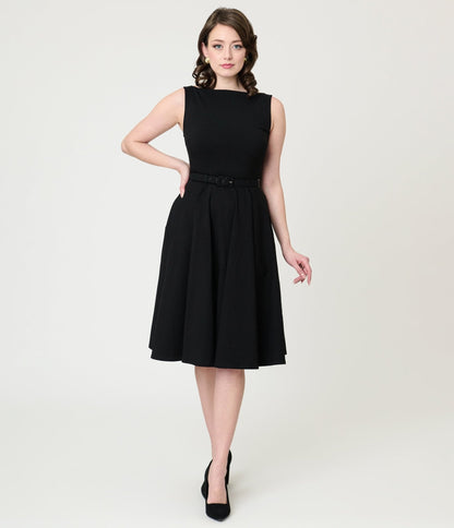 Unique Vintage Black Sleeveless Devon Swing Dress