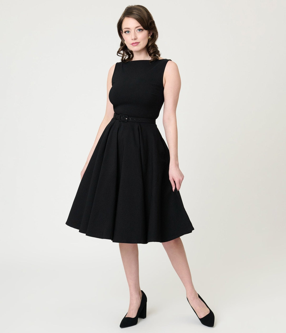 Unique Vintage Black Sleeveless Devon Swing Dress