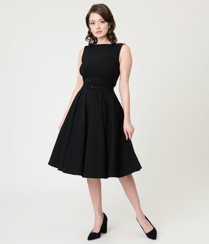 Unique Vintage Black Sleeveless Devon Swing Dress