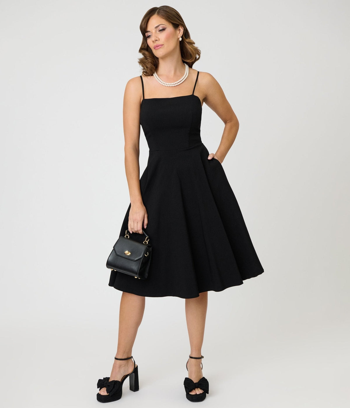 Unique Vintage Black Spaghetti Strap Swing Dress