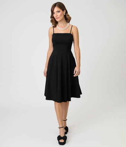 Unique Vintage Black Spaghetti Strap Swing Dress