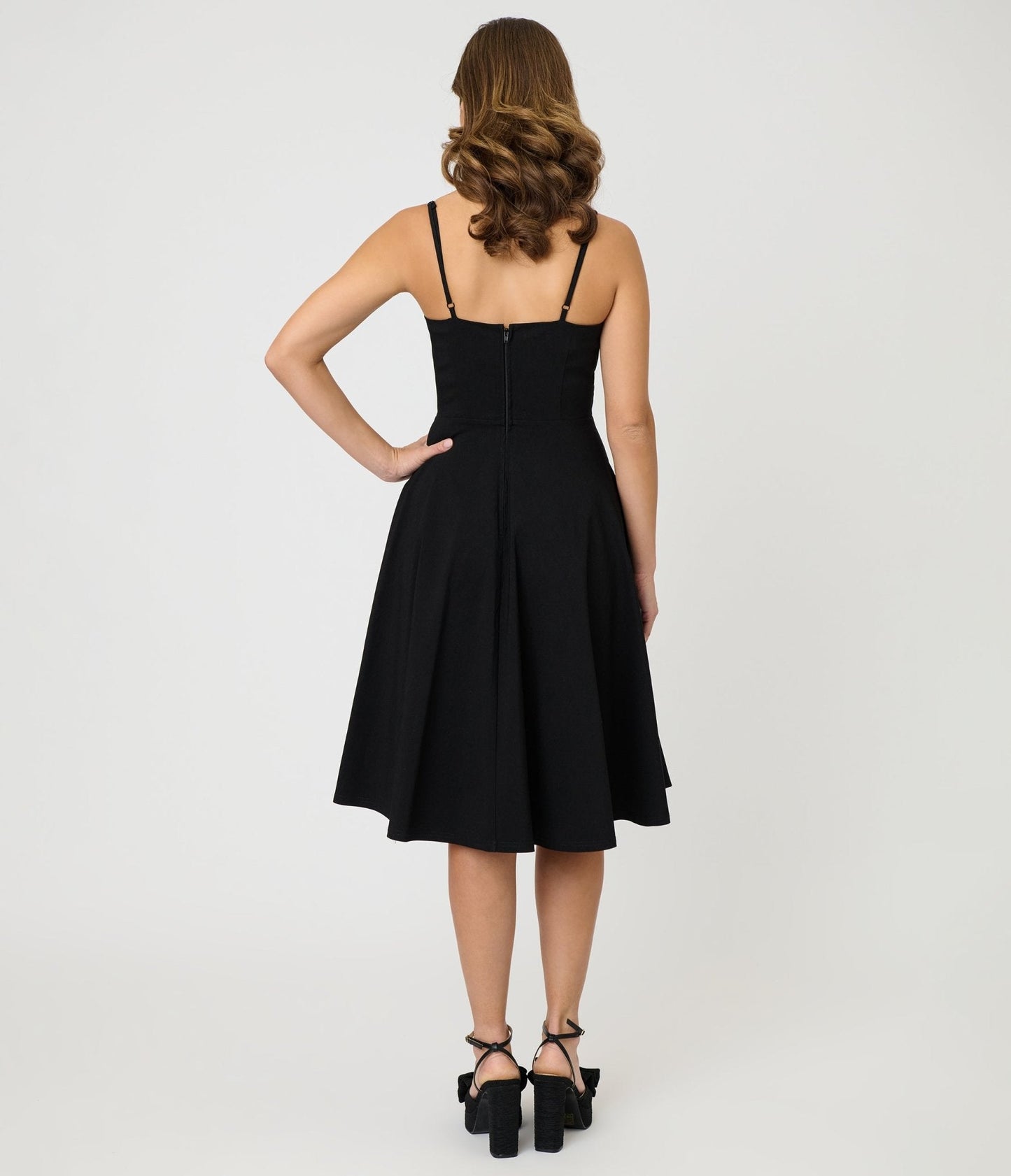 Unique Vintage Black Spaghetti Strap Swing Dress