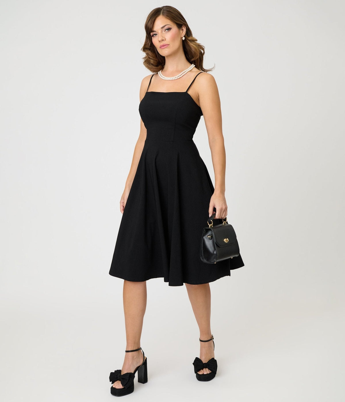 Unique Vintage Black Spaghetti Strap Swing Dress