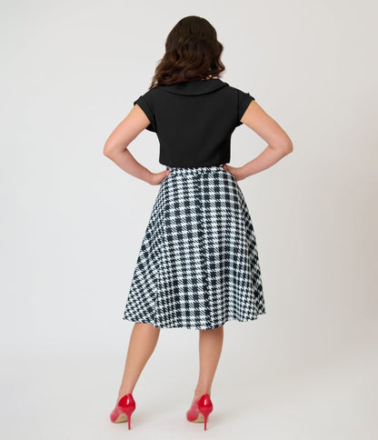 Unique Vintage Black & White Houndstooth Vivian Swing Skirt