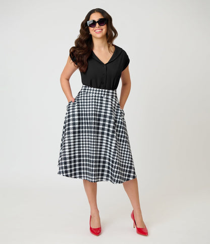 Unique Vintage Black & White Houndstooth Vivian Swing Skirt