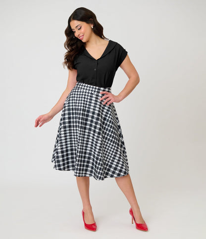 Unique Vintage Black & White Houndstooth Vivian Swing Skirt