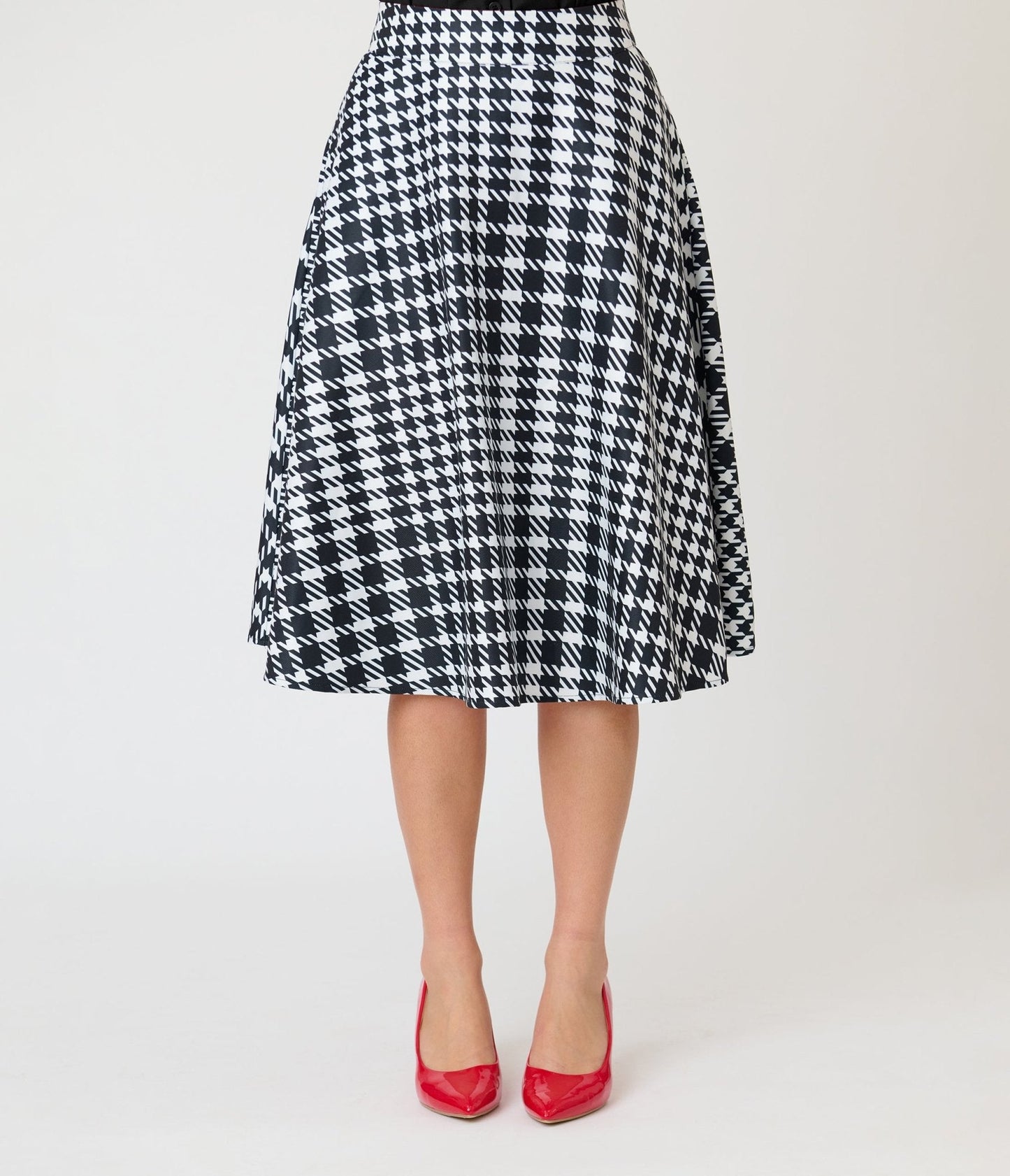 Unique Vintage Black & White Houndstooth Vivian Swing Skirt