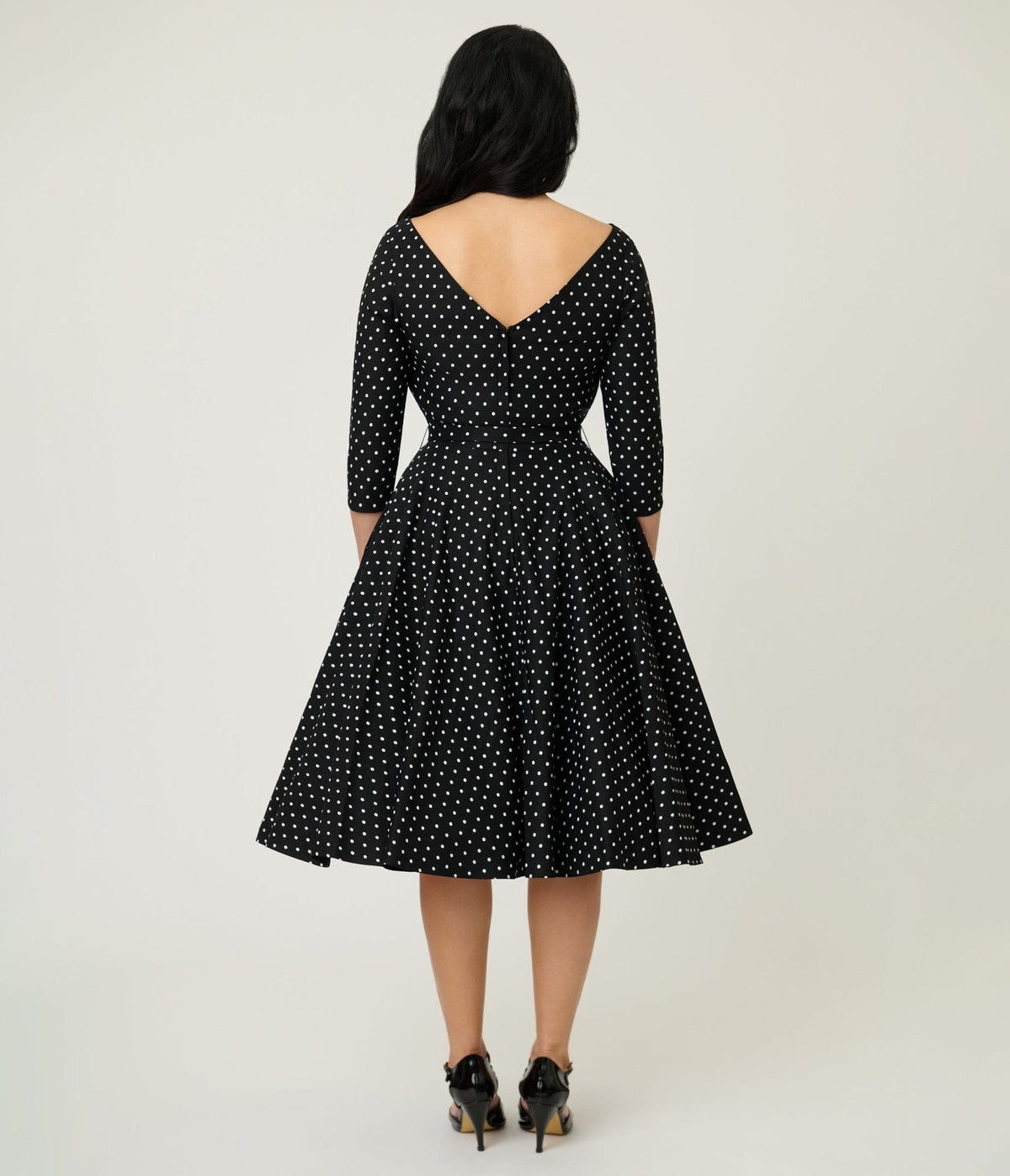 Unique Vintage Black & White Pin Dot Devon Swing Dress