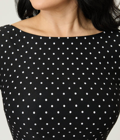 Unique Vintage Black & White Pin Dot Devon Swing Dress