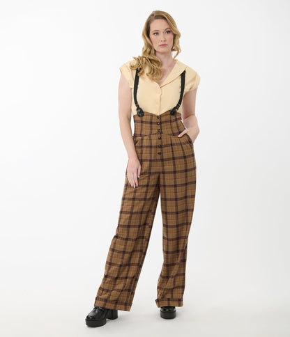 Unique Vintage Brown Plaid Thelma Suspender Pants