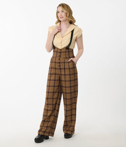 Unique Vintage Brown Plaid Thelma Suspender Pants