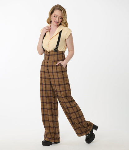 Unique Vintage Brown Plaid Thelma Suspender Pants