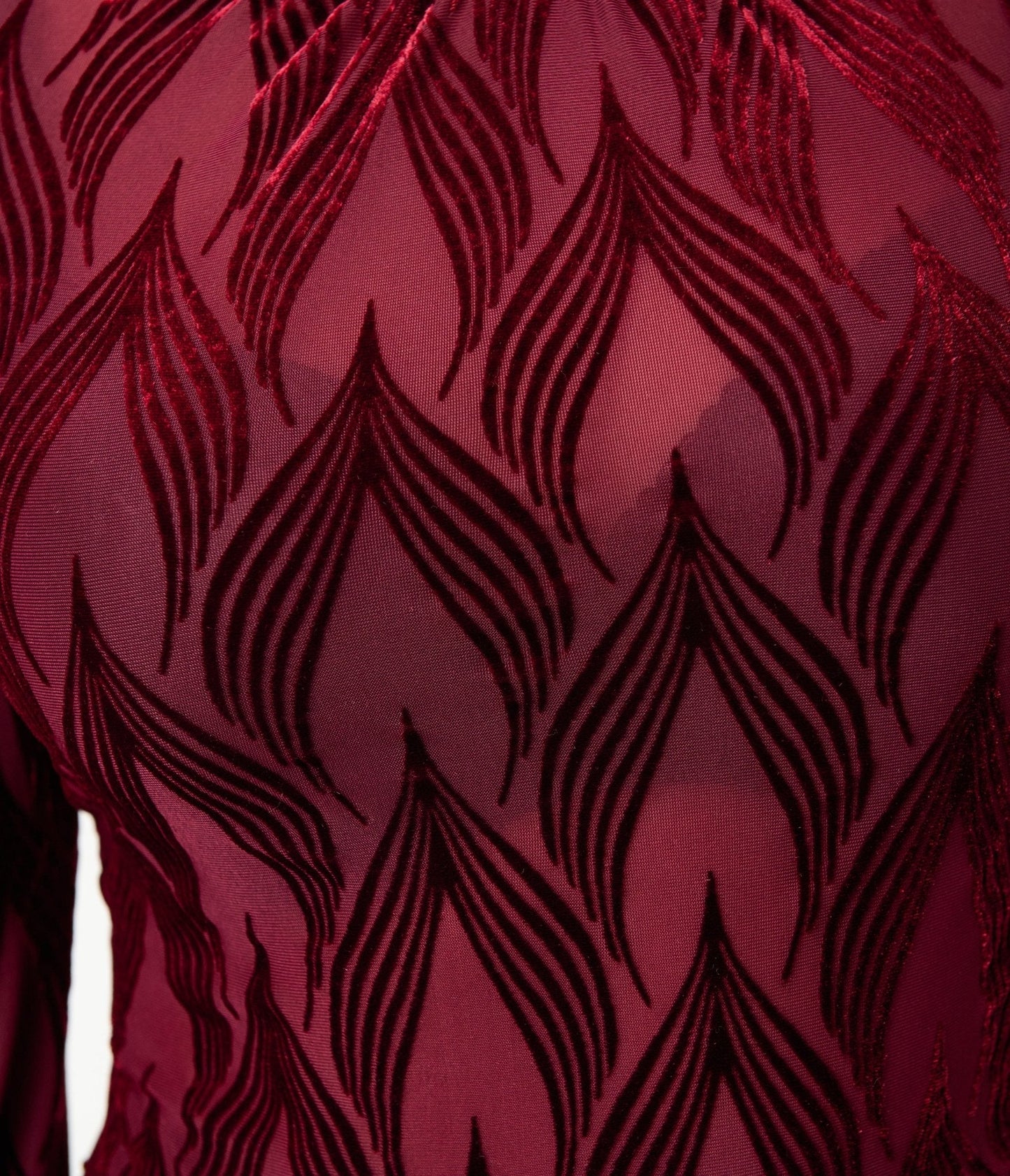 Unique Vintage Burgundy Leaf Velvet Burnout Donna Blouse