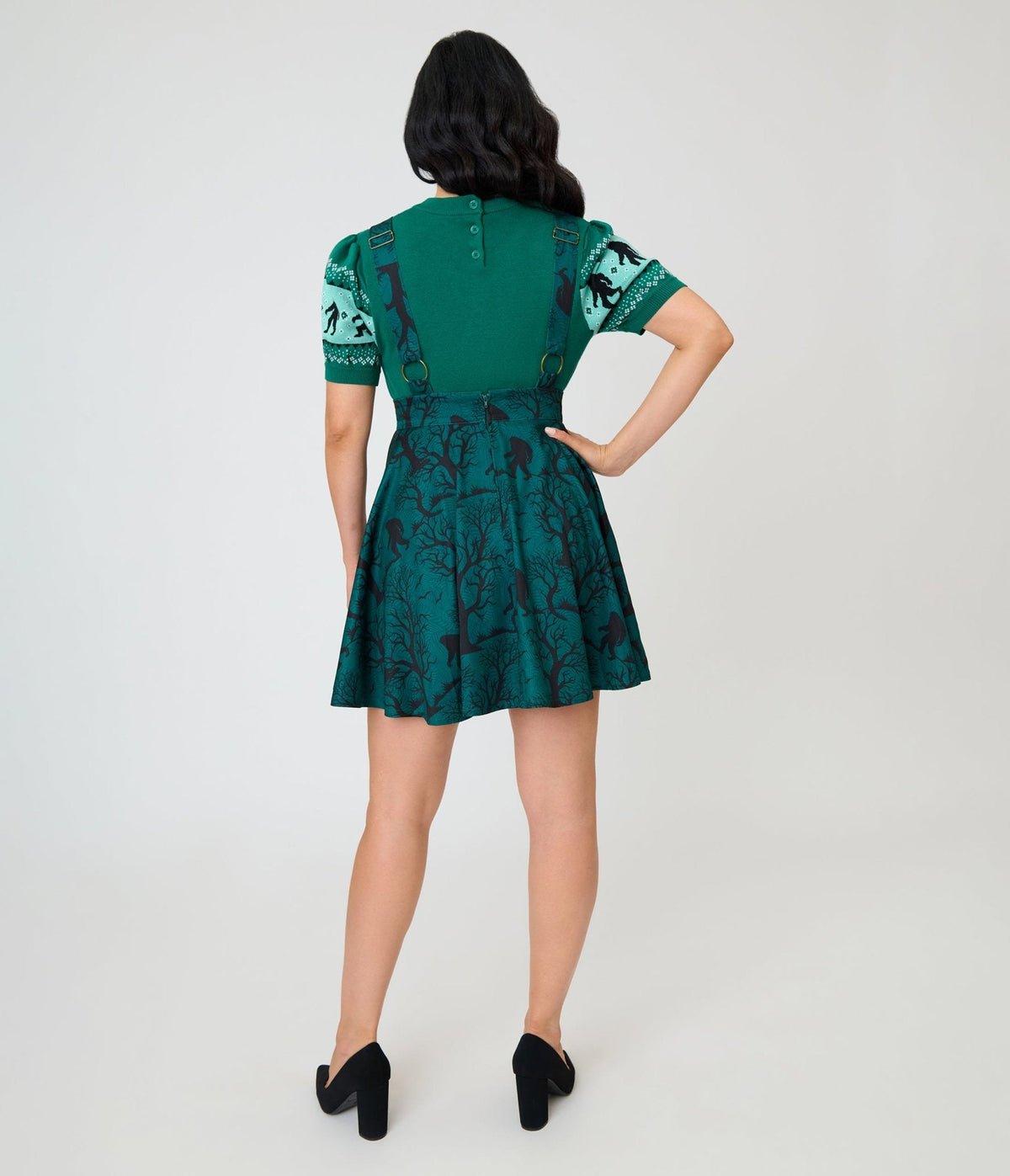 Unique Vintage Forest Green Sasquatch Brionne Pinafore Skirt