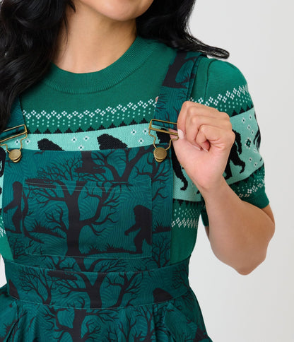 Unique Vintage Forest Green Sasquatch Brionne Pinafore Skirt