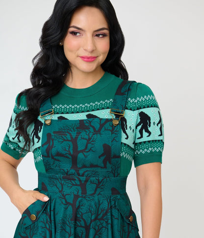 Unique Vintage Forest Green Sasquatch Brionne Pinafore Skirt