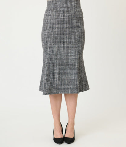 Unique Vintage Grey Tweed Tina Trumpet Skirt