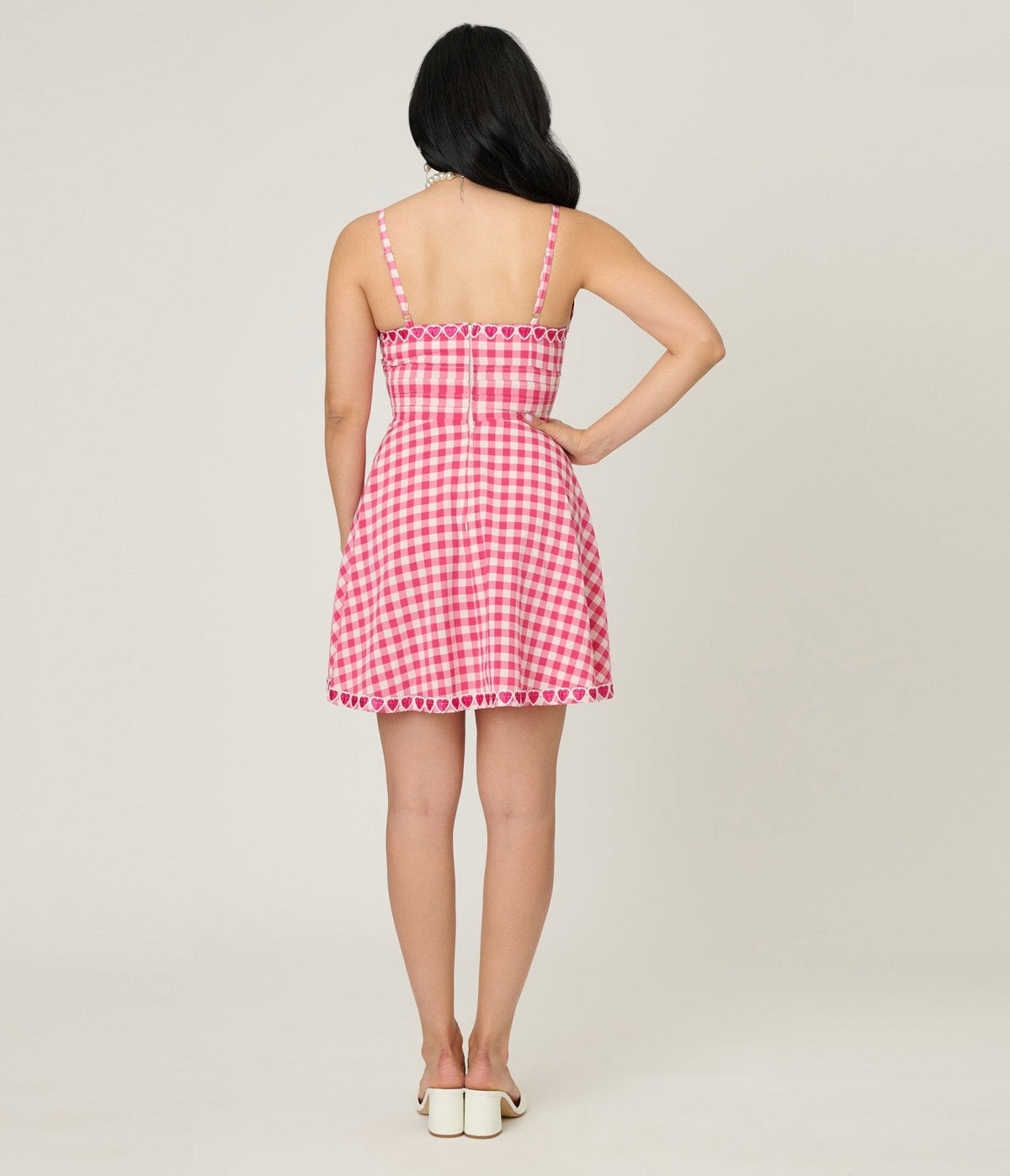 Unique Vintage Hot Pink Gingham Follow Your Heart Flare Dress