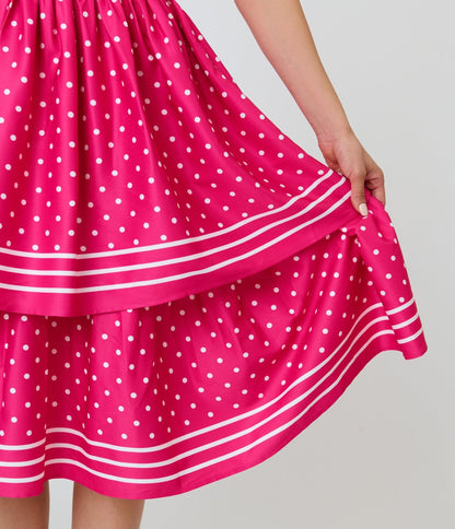 Unique Vintage Hot Pink Tiered Sweetheart Dress