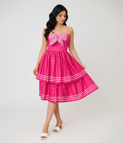 Unique Vintage Hot Pink Tiered Sweetheart Dress