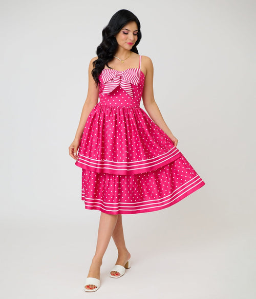 Unique Vintage Hot Pink Tiered Sweetheart Dress