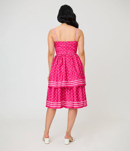 Unique Vintage Hot Pink Tiered Sweetheart Dress