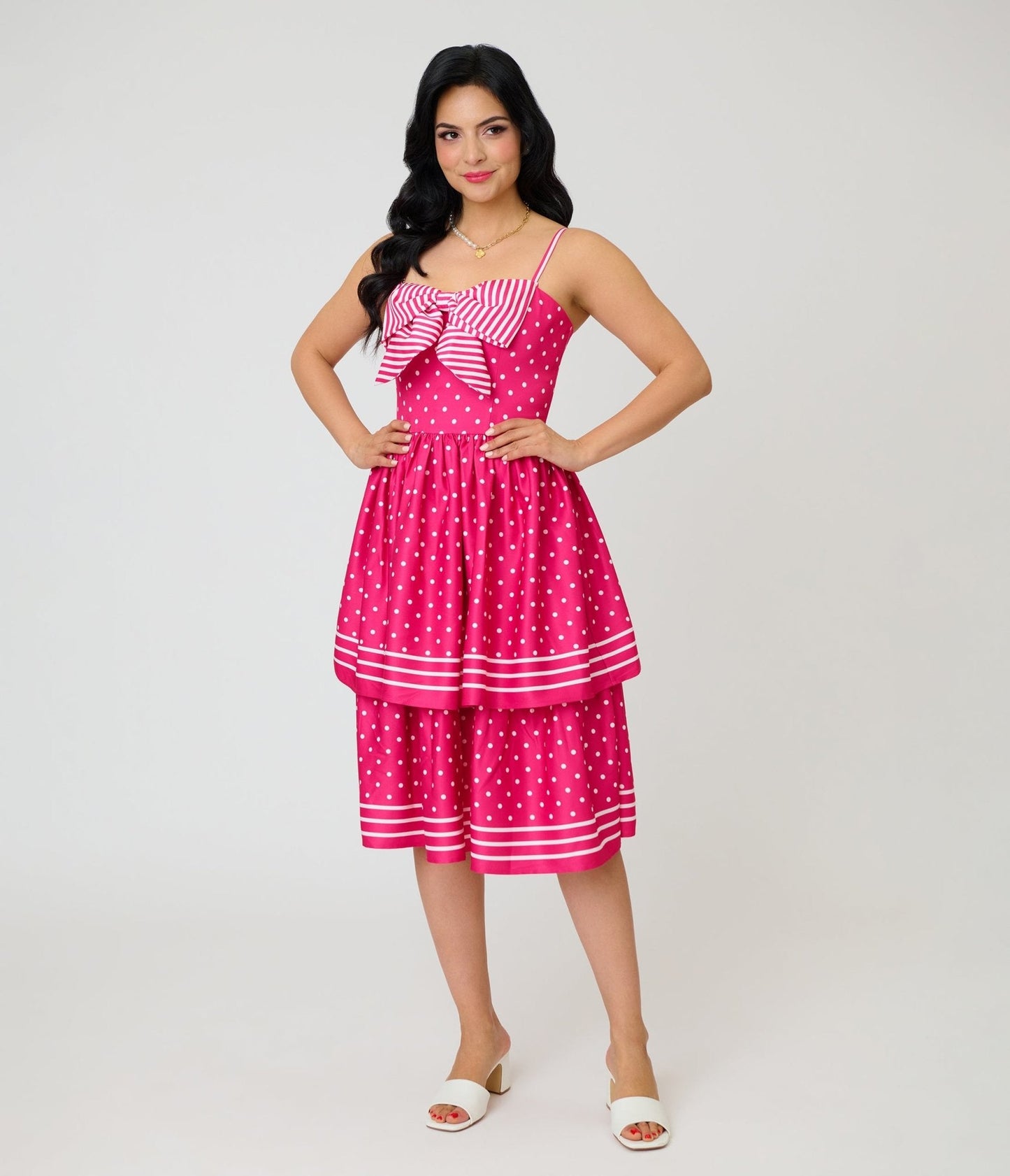 Unique Vintage Hot Pink Tiered Sweetheart Dress