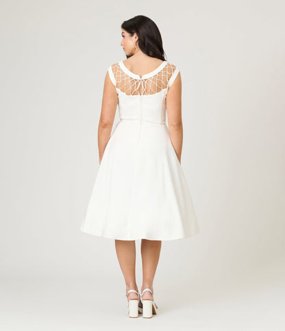 Unique Vintage Ivory Diamond Cable Swing Dress