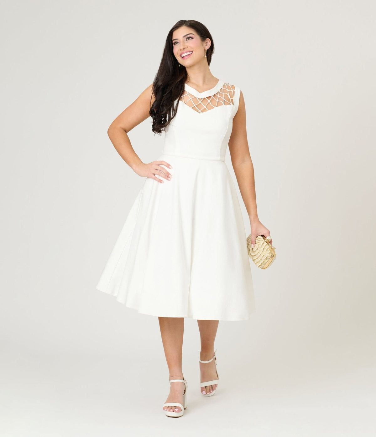 Unique Vintage Ivory Diamond Cable Swing Dress
