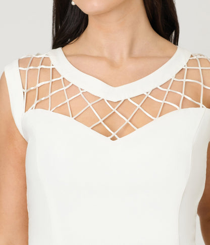 Unique Vintage Ivory Diamond Cable Swing Dress