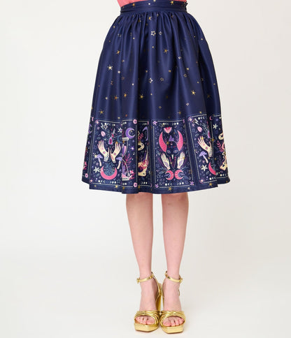 Unique Vintage Navy Tarot Gellar Swing Skirt