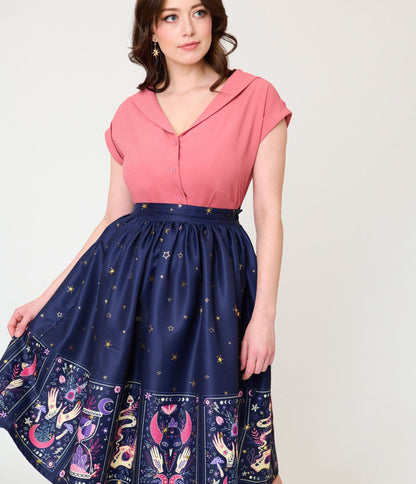 Unique Vintage Navy Tarot Gellar Swing Skirt