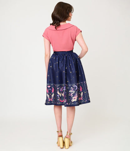 Unique Vintage Navy Tarot Gellar Swing Skirt