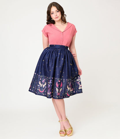 Unique Vintage Navy Tarot Gellar Swing Skirt