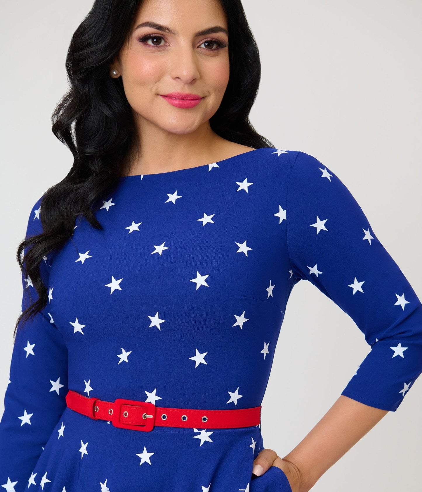 Unique Vintage Navy & White Star Devon Swing Dress