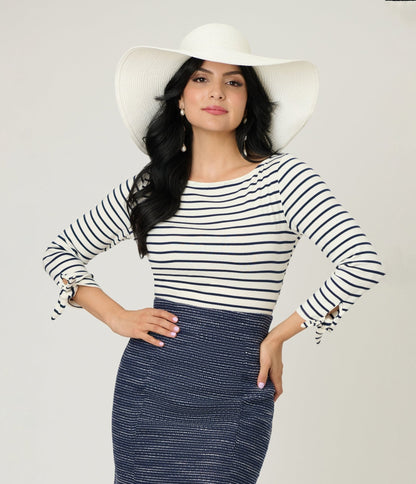 Unique Vintage Navy & White Stripe Gracie Top