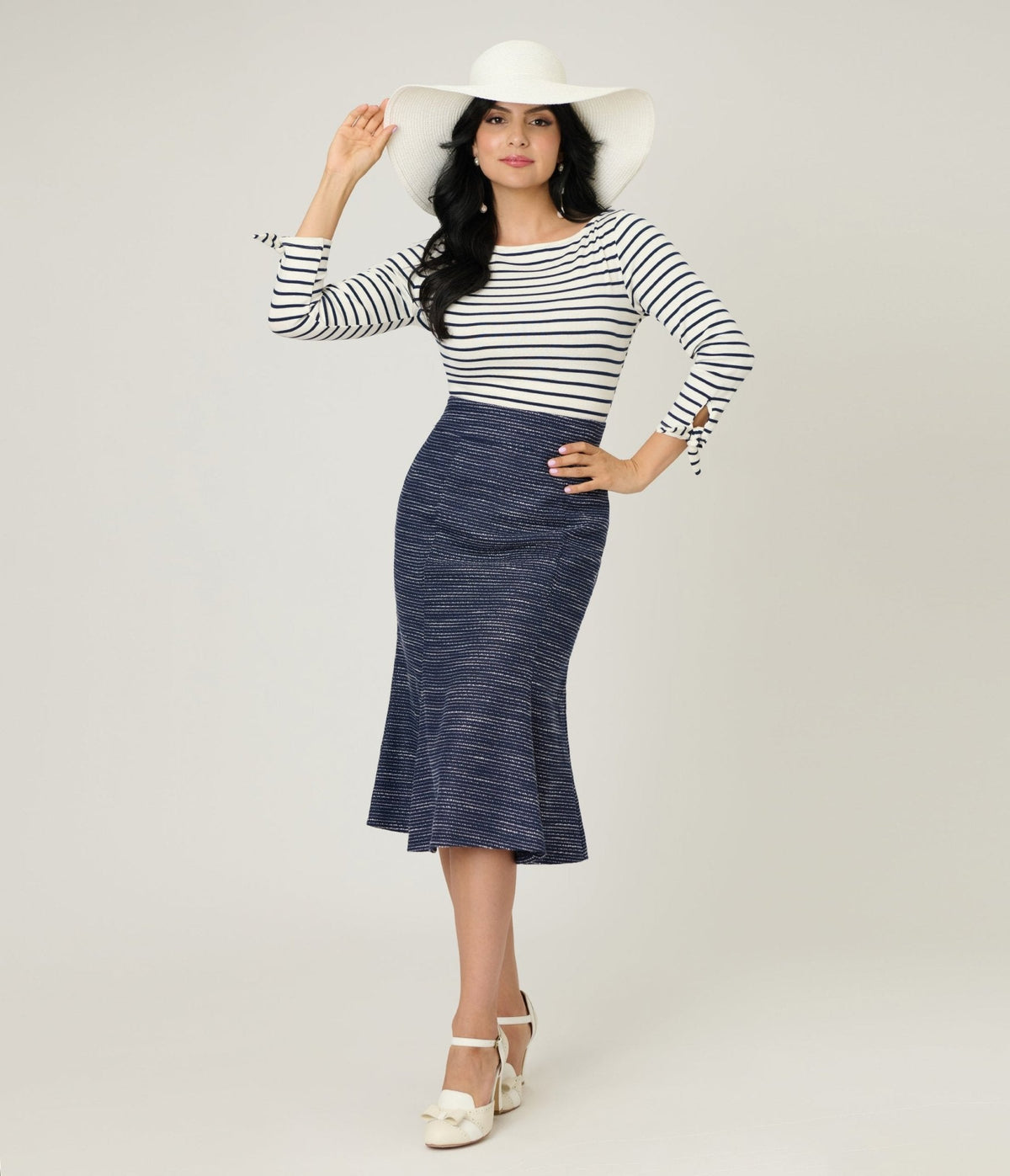 Unique Vintage Navy & White Stripe Gracie Top
