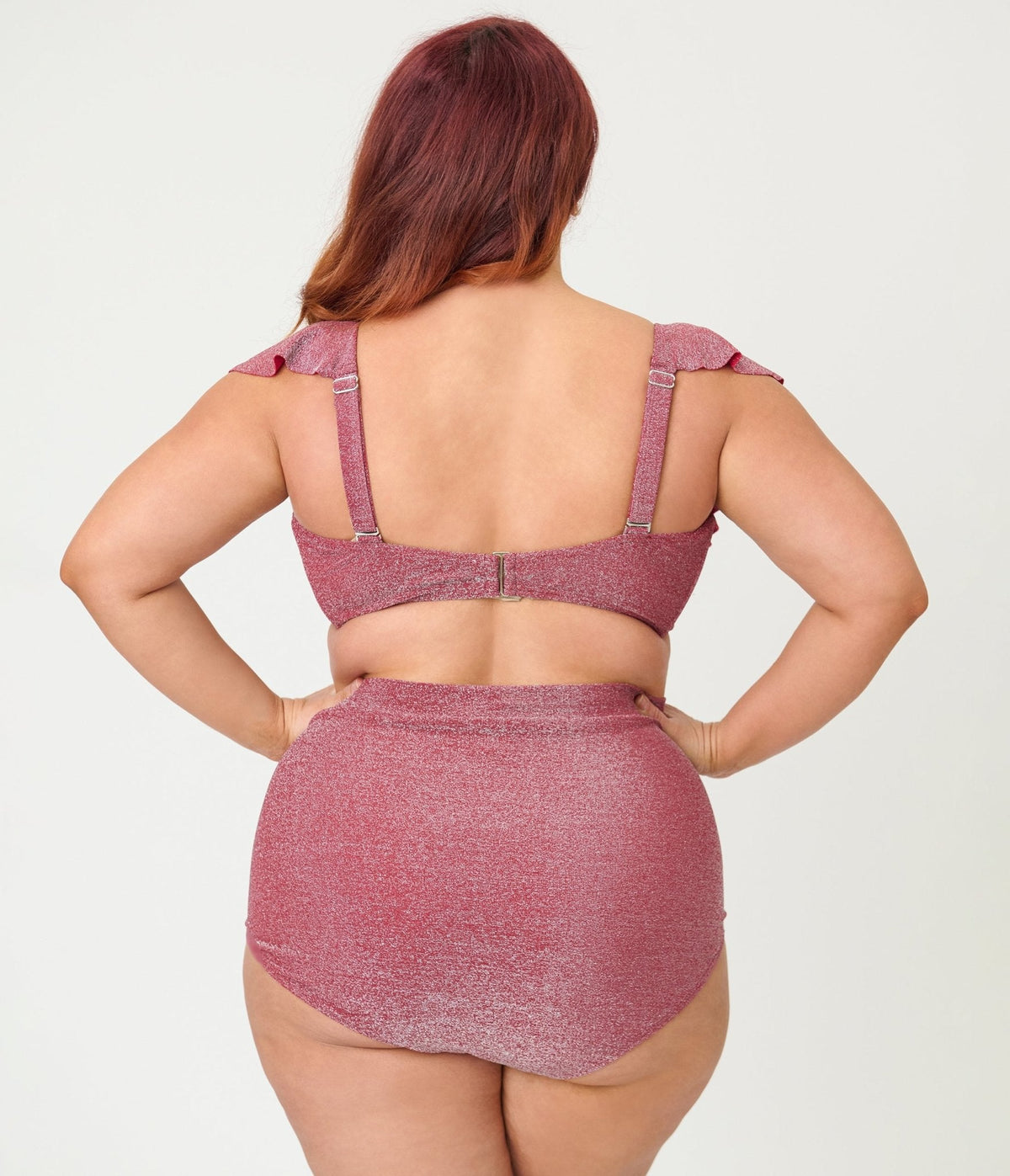 Unique Vintage Plus Size Burgundy Lurex Monroe High Waist Bikini Bottom
