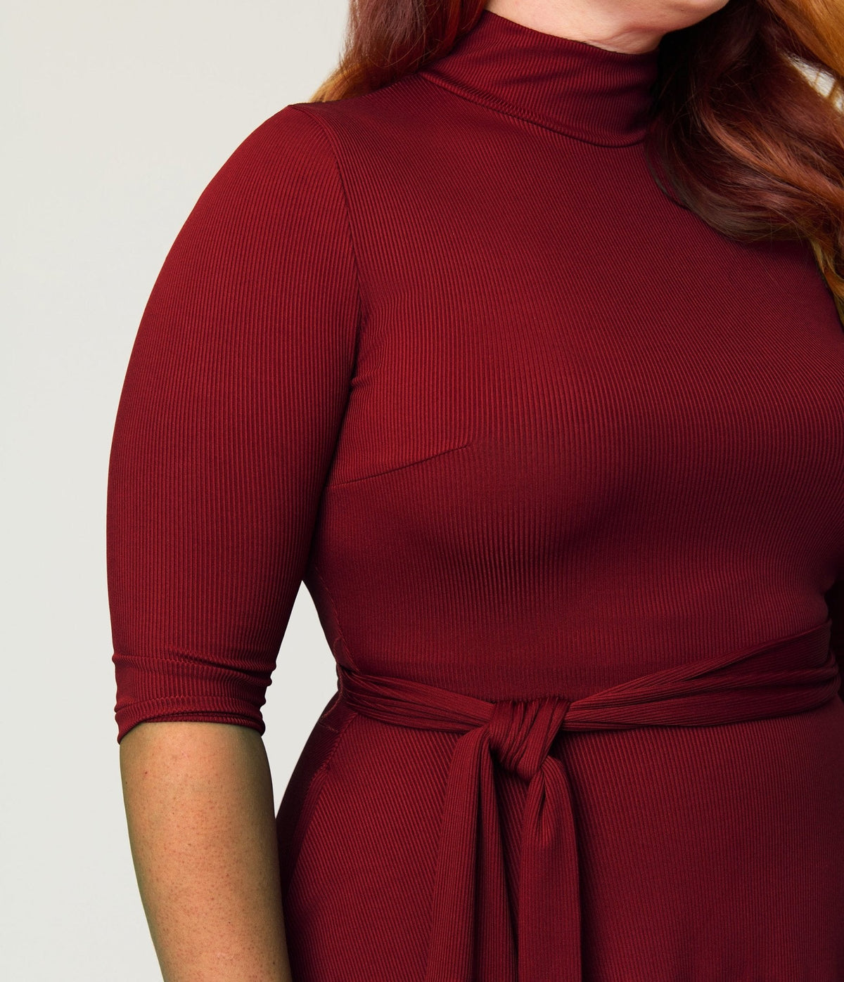 Unique Vintage Plus Size Burgundy Turtleneck Midi Dress
