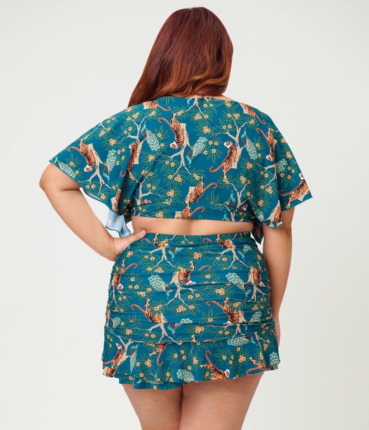 Unique Vintage Plus Size Green Tiger Print Alice Swim Skirt