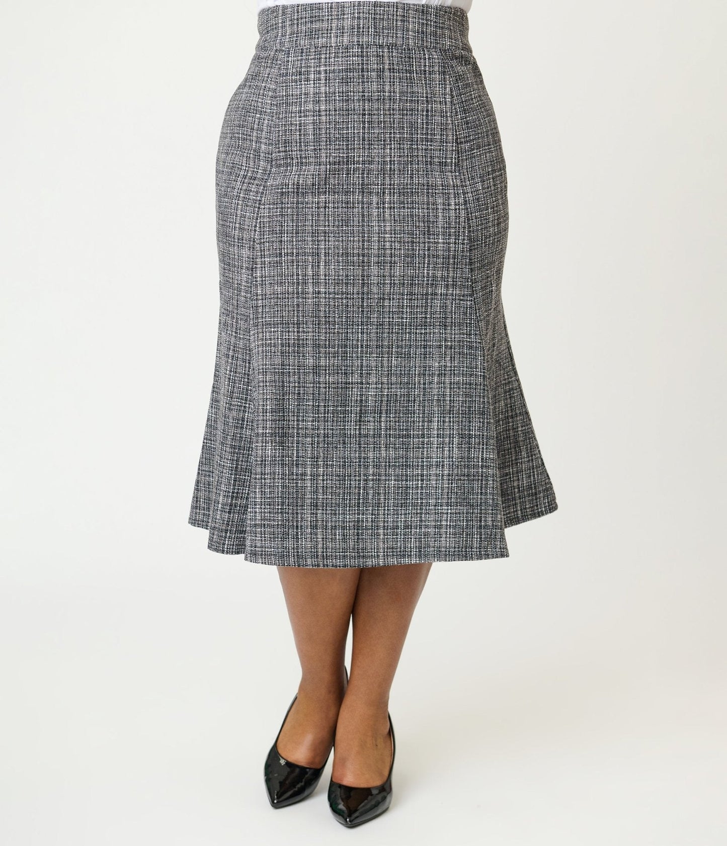 Unique Vintage Plus Size Grey Tweed Tina Trumpet Skirt