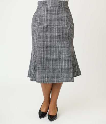 Unique Vintage Plus Size Grey Tweed Tina Trumpet Skirt
