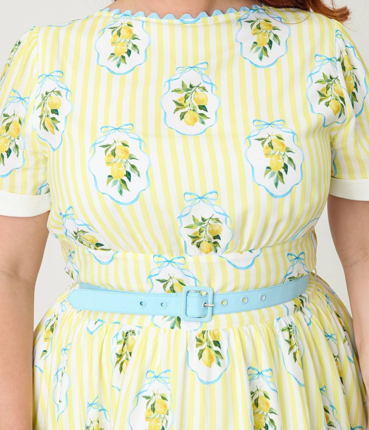 Unique Vintage Plus Size  Yellow Lemon Striped Swing Dress