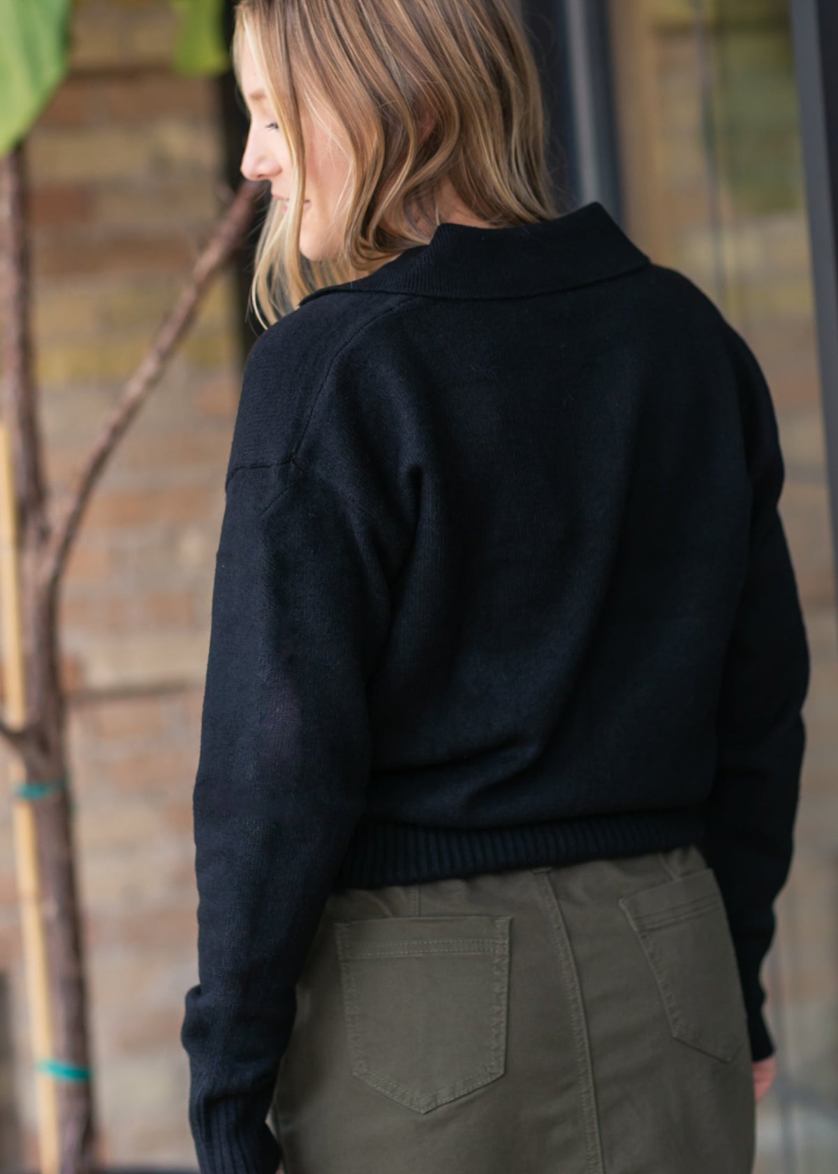 elan V-neck Collared Black Sweater - FINAL SALE