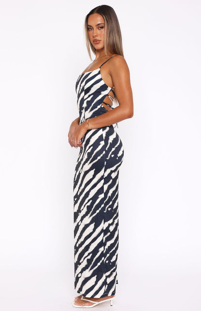 Just A Fan Maxi Dress Black Abstract Stripe