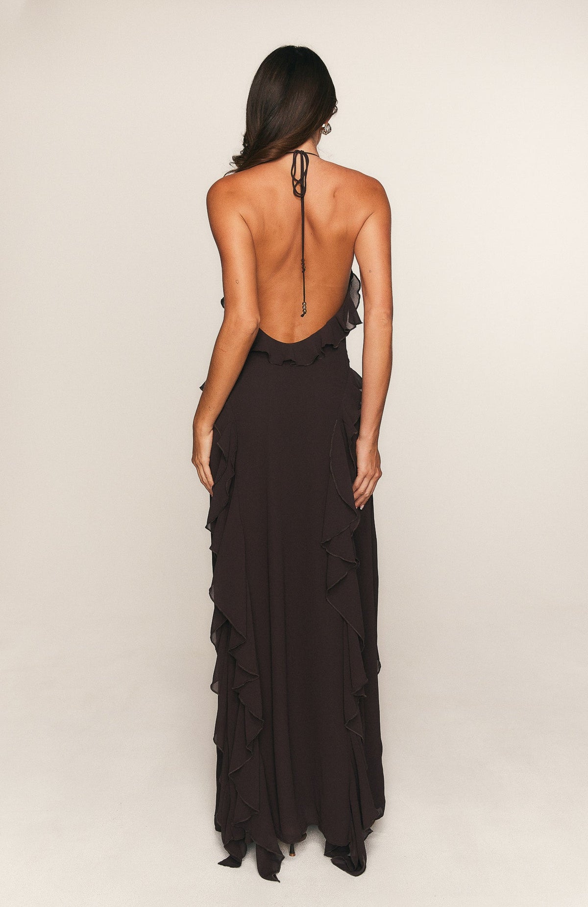 Control The Vibe Halter Maxi Dress Chocolate