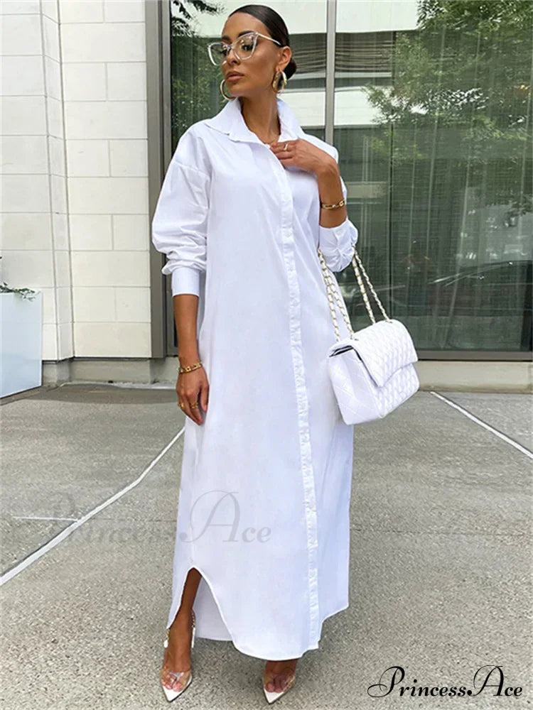 Women Loose Casual Kaftan Shirts Solid Sleeve Lapel Single-breasted Female Vestidos