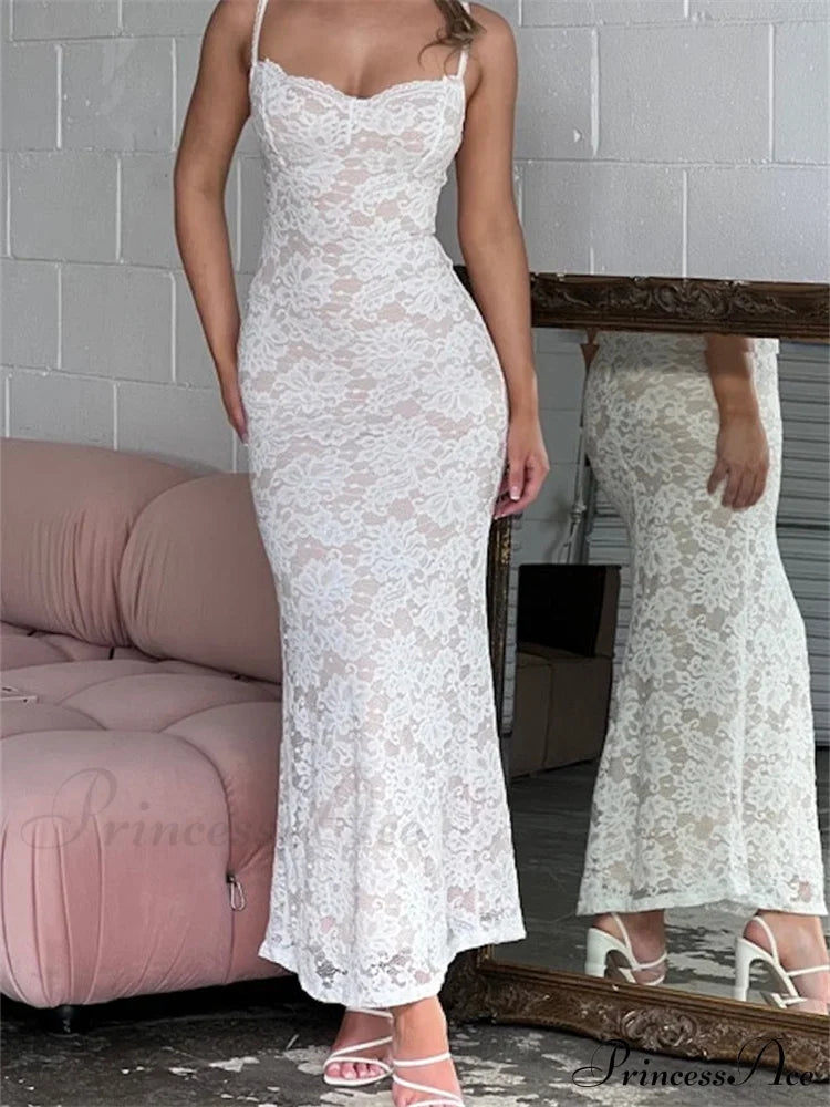 Women Summer V-neck Evening Lace Floral Slim Fit Sleeveless Spaghetti Strap Party Female Vestidos
